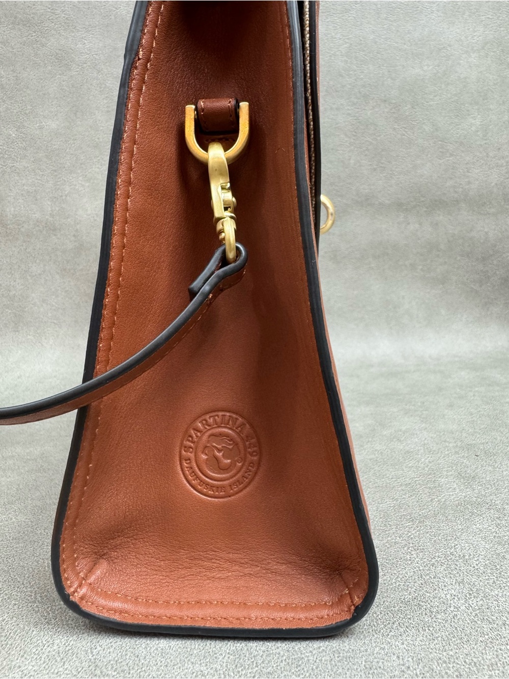 Spartina 449 Brown Leather Top-Handle Satchel with Gold Hardware - Picture 12 of 13